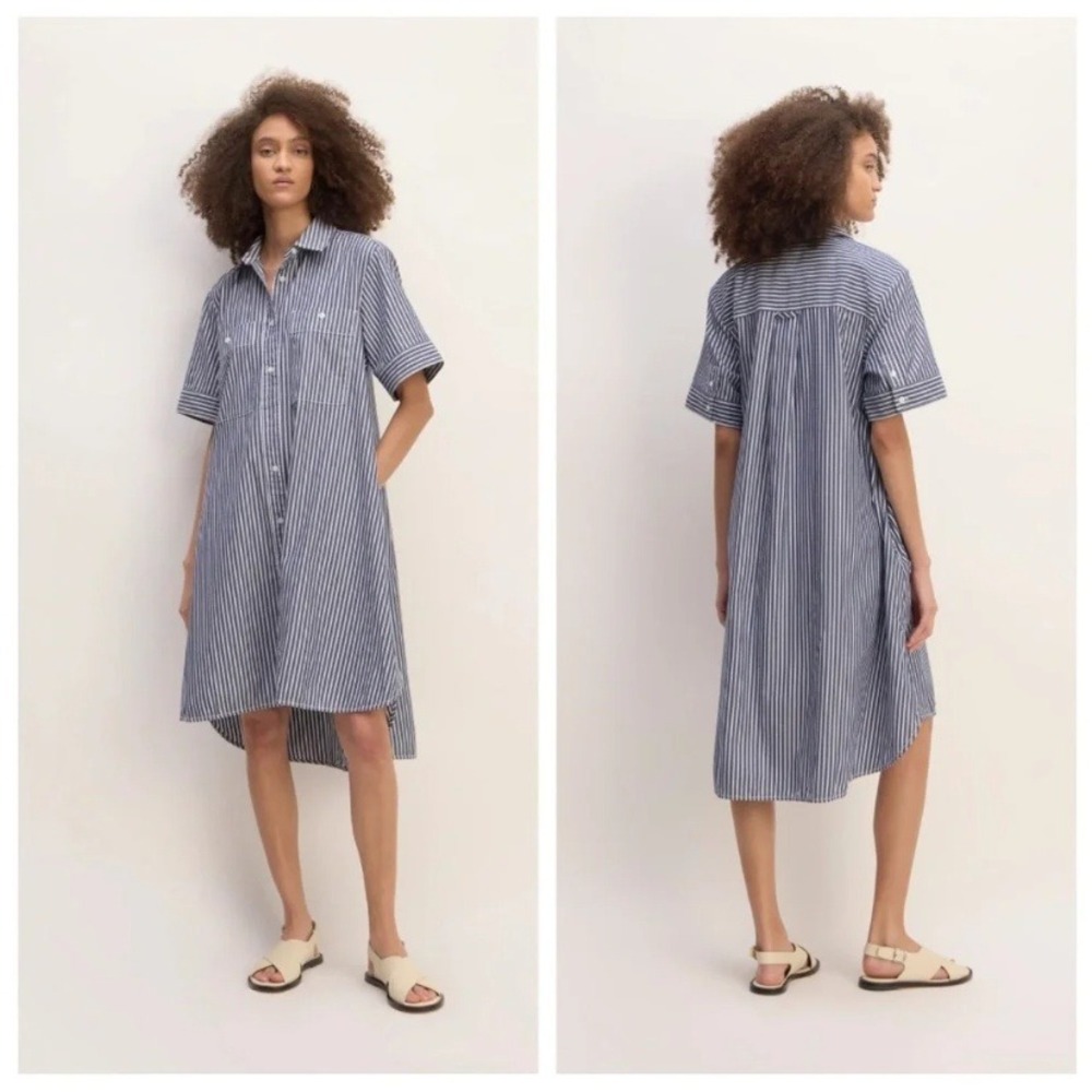 Everlane Daytripper Navy White Striped Cotton Shirt Dress High-Low Lagenlook XS